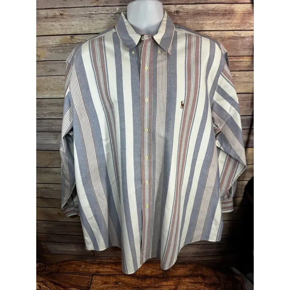 Polo Ralph Lauren Yarmouth Button Down Shirt Size XL 17 1/2 35 White Red Blue